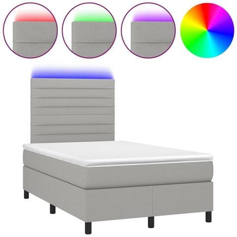 Letto a Molle Materasso e LED Grigio Chiaro 120x190 cm Tessuto - Foto 1