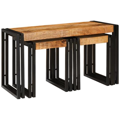Tavoli da Annidamento 3 pz Legno Massello Grezzo di Mango - Foto 1