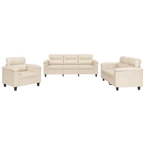 Set Divani 3 pz con Cuscini Beige in Tessuto Microfibra - Foto 1