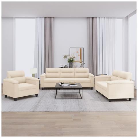 Set Divani 3 pz con Cuscini Beige in Tessuto Microfibra - Foto 2