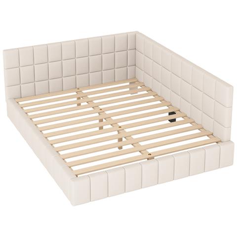 Letto Imbottito Divano Letto 160x200cm, Letto Multifunzionale Con Rete A Doghe, Tessuto Velluto, Beige - Foto 2