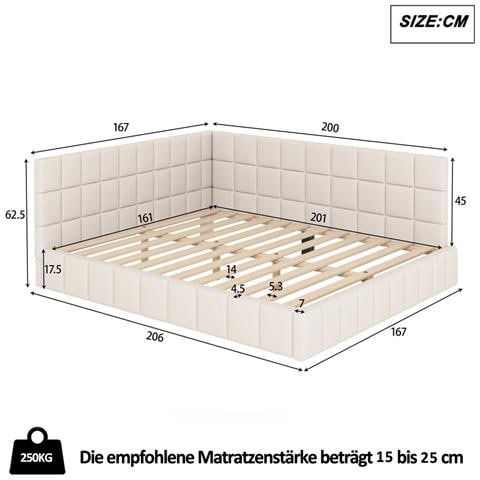 Letto Imbottito Divano Letto 160x200cm, Letto Multifunzionale Con Rete A Doghe, Tessuto Velluto, Beige - Foto 4