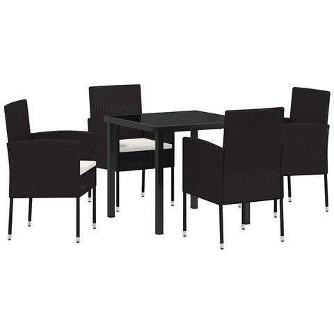 Set da Pranzo per Giardino con cuscino 5 pcs Nero Poly Rattan - Foto 1