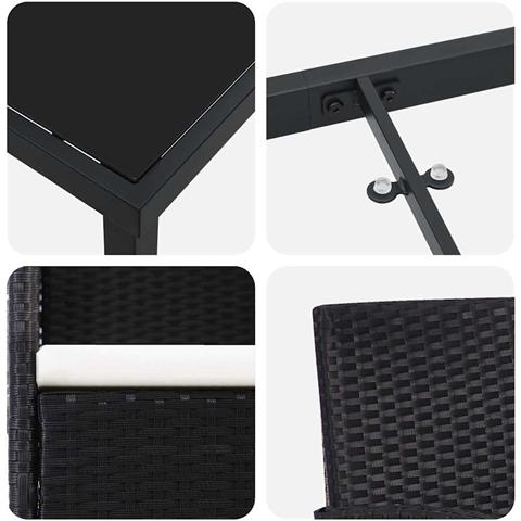 Set da Pranzo per Giardino con cuscino 5 pcs Nero Poly Rattan - Foto 9