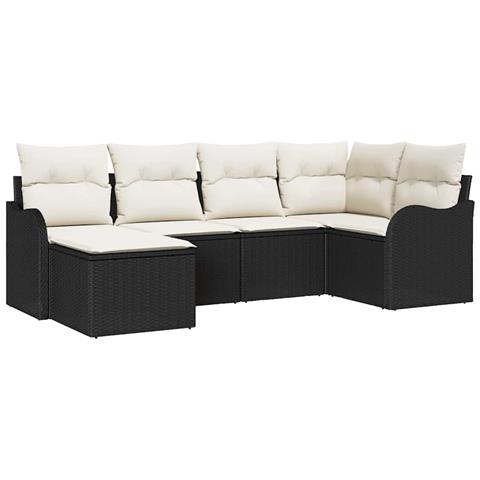 Set Divano da Giardino 6 pcs Nero e bianco Poly Rattan - Foto 1