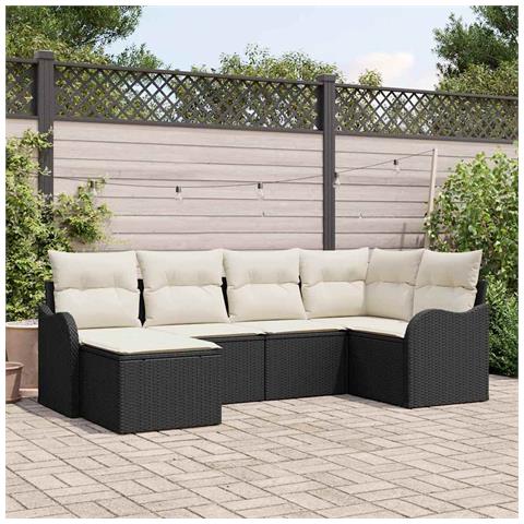Set Divano da Giardino 6 pcs Nero e bianco Poly Rattan - Foto 2
