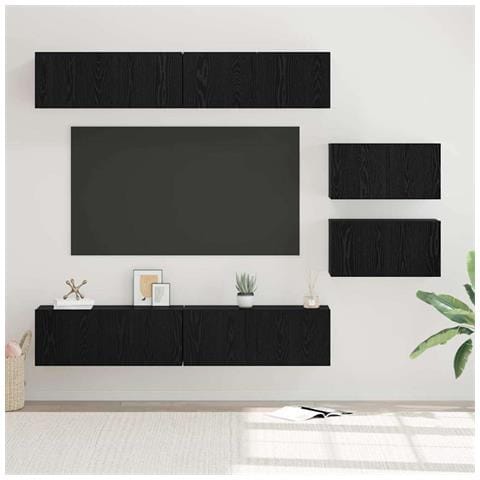 Set mobile TV 6 pz Rovere Nero Legno ingegnerizzato - Foto 2