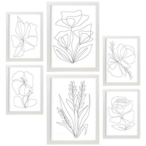 Set Di 6 Stampe Piacevole Lule In Fiore, Dipinti Decorativi Estetici Astratti Per Il Tuo Soggiorno, Camera Da Letto, Casa A3 & A4 Cornice Bianca - Foto 1