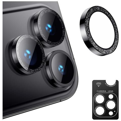 Protezione Per Obiettivo Fotocamera Con Glitter Compatibile Con Iphone 17 Air - Vetro Temperato Nero - Foto 1