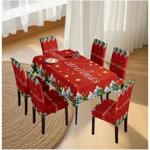 Set Decorativo Natalizio Con Tovaglia E Coprisedie Con Motivo Albero Di Natale - Foto 3