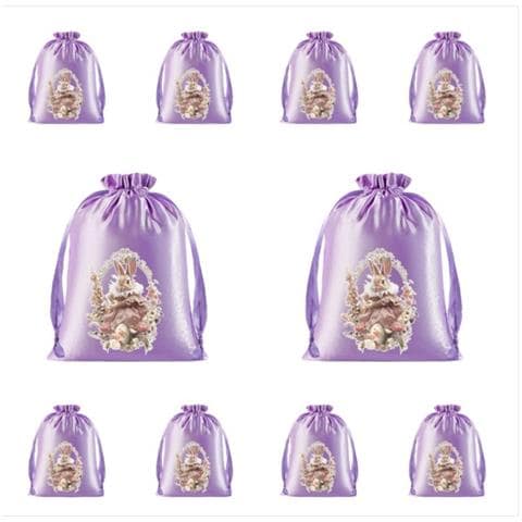 Set Di 10 Sacchetti Di Caramelle Pasquali - Sacchetti Regalo In Seta Con Coulisse Per Bomboniere E Dolcetti Pasquali Purple - Foto 1