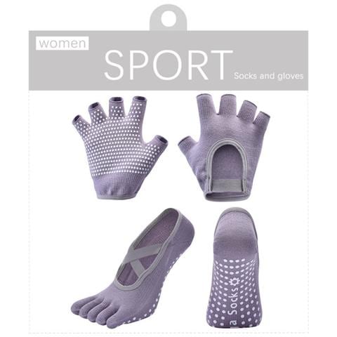 Set Guanti E Calzini Yoga Antiscivolo - Ideale Per Pilates, Danza E Fitness Purple - Foto 1