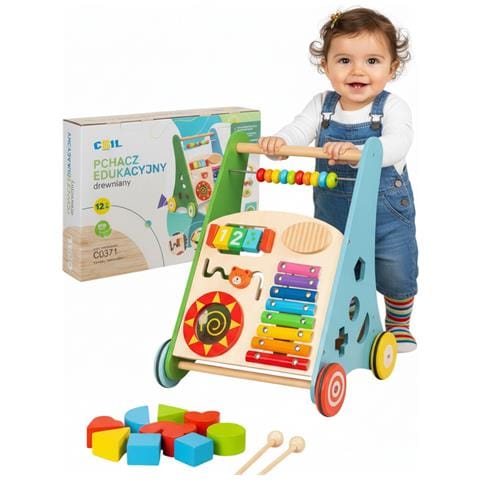 Camminatore spingi per bambini 3 colori 2-in-1 educativo in legno cavalcabile - Foto 4