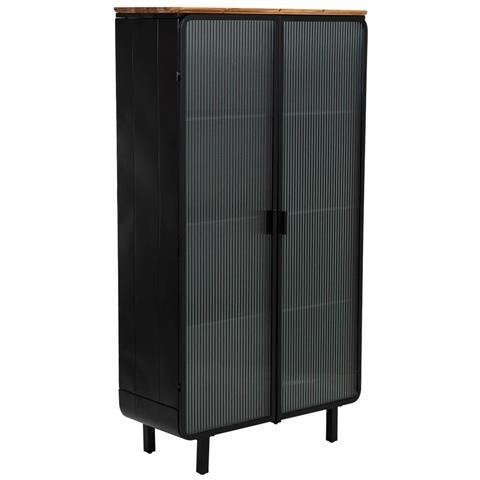Vetrina In Metallo, Legno E Vetro, 2 Ante, Nero, 84 X 35,8 X 152 H Cm - Foto 1