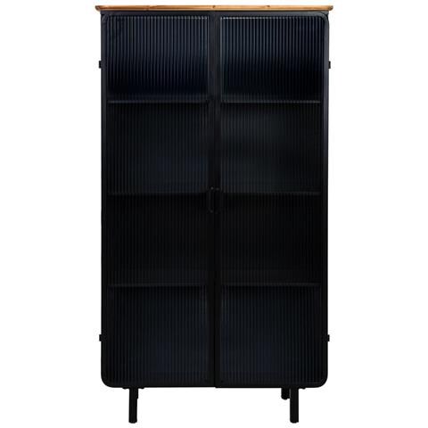 Vetrina In Metallo, Legno E Vetro, 2 Ante, Nero, 84 X 35,8 X 152 H Cm - Foto 2