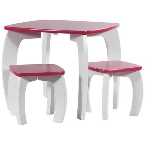 Set Tavolo / 2 Sgabelli Legno Bianco /rosa - Foto 1
