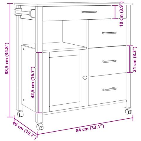 Carrello da Cucina MONZA Nero 84 x 40 x 88,5 cm - Foto 9