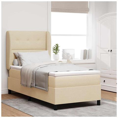 Letto a molle con materasso Crema 90 x 200 cm Tessuto - Foto 2