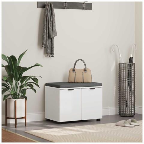 Panca per ingresso con cuscino con porta Bianco 60 x 38 x 46 cm - Foto 2