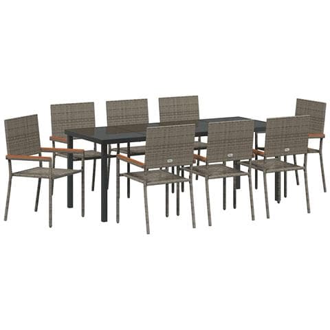 Set da Pranzo per Giardino con cuscino 9 pcs Grigio polyrattan - Foto 1