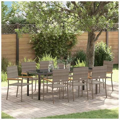Set da Pranzo per Giardino con cuscino 9 pcs Grigio polyrattan - Foto 2