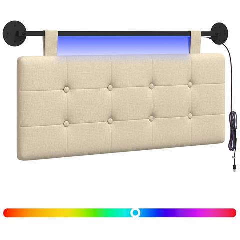 Testiera sospesa Con luce LED Crema Tessuto - Foto 1