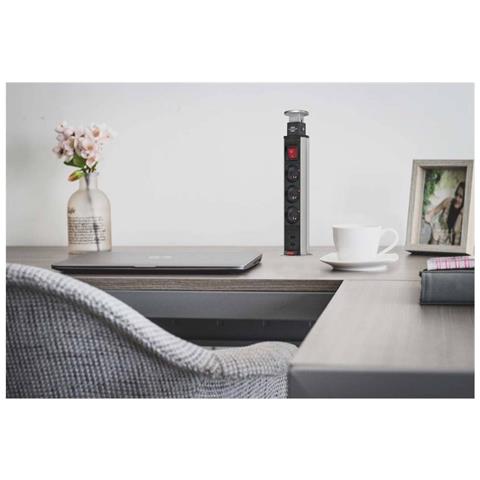 Presa Multipla Con 3 Prese E 2 Porte Usb 2m Con Interruttore, Nero / Argento - Foto 5