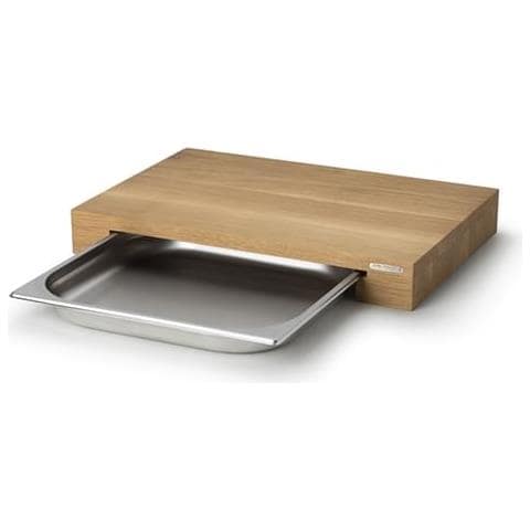 Tagliere Rettangolare Con Cassetto In Acciaio Inox, Marrone Chiaro, Cm 48x32,5x6 - Foto 1