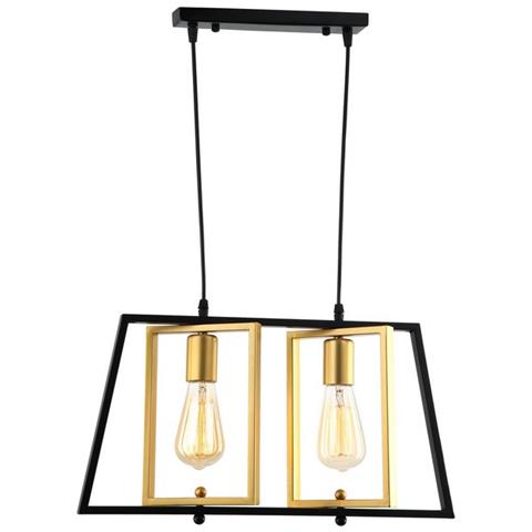 Lampada A Sospensione Novea, Lampadario, Da Soffitto, Nero, Oro Metallo, 15 X 48 X 105 Cm, 2 X E27, Max 40w - Foto 1