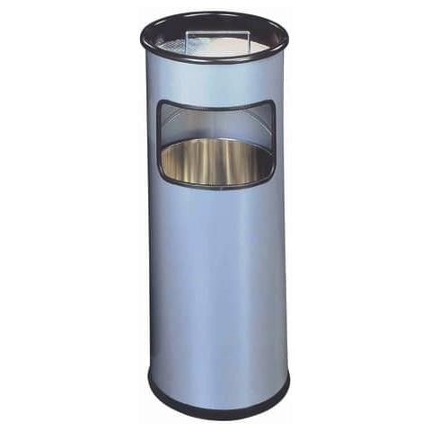 Posacenere A Colonna Acciaio Con Sabbia E Cestino Base Tonda Argento Metallizzato - 333023 - Foto 1