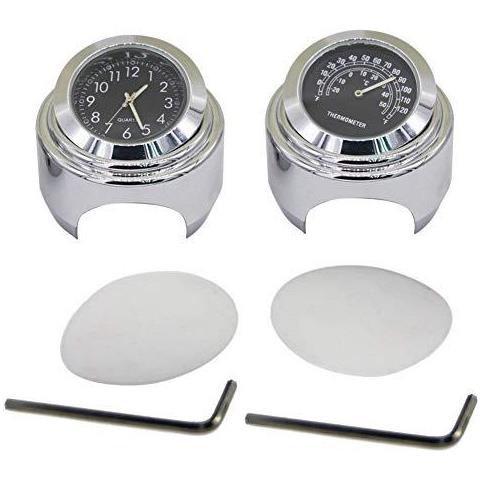 2pcs 78 Di Pollice Manubrio Del Motociclo Orologio E Termometro Impermeabile Universale Manubrio Del Motociclo Orologio (nero)  - Foto 2