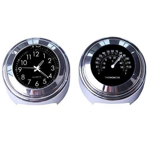 2pcs 78 Di Pollice Manubrio Del Motociclo Orologio E Termometro Impermeabile Universale Manubrio Del Motociclo Orologio (nero)  - Foto 1