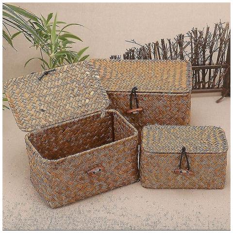 SLD Scatola Di Stoccaggio Di Tessitura Rattan Ecologica Con Coperchio (i)