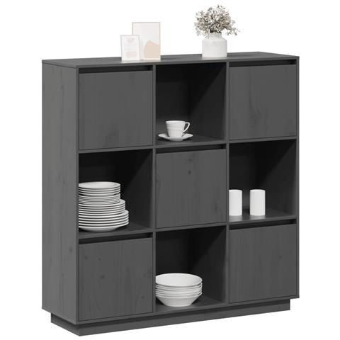 Credenza Grigia 110,5x35x117 Cm In Legno Massello Di Pino - Foto 10