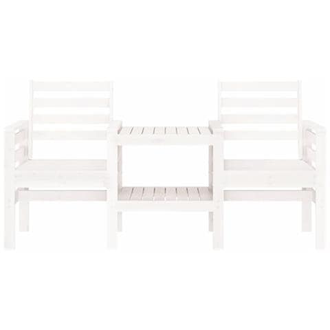 Panca Giardino con Tavolino 2 Posti Bianco Legno Massello Pino - Foto 3