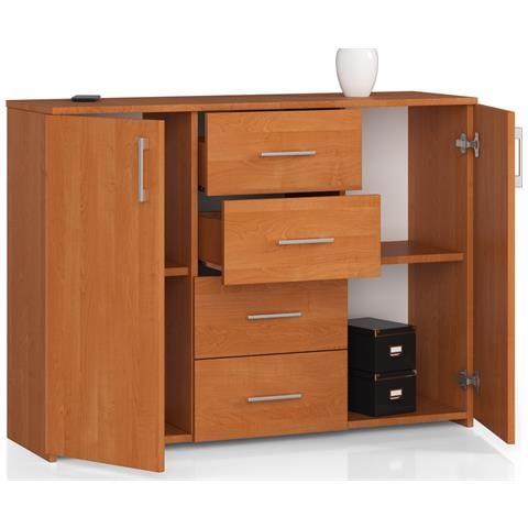 Cassettiera K45, 4 cassetti e 2 ante, 110x35x80 cm, Colore Ontano - Foto 2