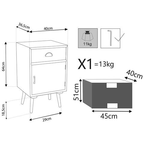 Mobiletto Comodino In Legno Multicolor Con 1 Cassetto E 1 Anta Creek - Foto 4