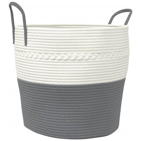 Cestino Portaoggetti Grigio E Bianco 43x38 Cm In Cotone - Foto 2