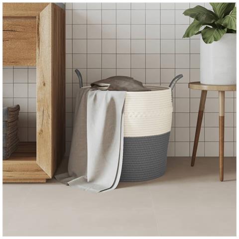 Cestino Portaoggetti Grigio E Bianco 43x38 Cm In Cotone - Foto 3