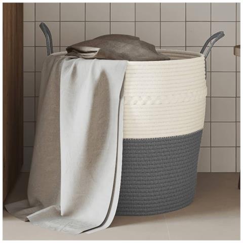 Cestino Portaoggetti Grigio E Bianco 43x38 Cm In Cotone - Foto 1