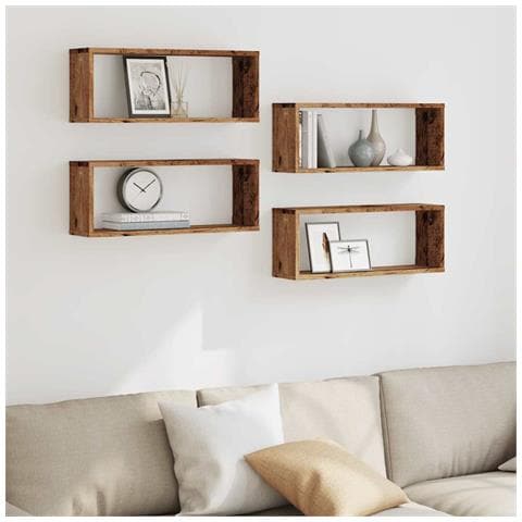 Mensole A Cubo Muro 4 Pz Legno Antico 60x15x23 Cm In Truciolato - Foto 3