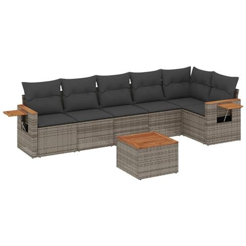 Set Divani Da Giardino 7 Pz Con Cuscini Grigio In Polyrattan - Foto 2