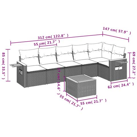 Set Divani Da Giardino 7 Pz Con Cuscini Grigio In Polyrattan - Foto 3