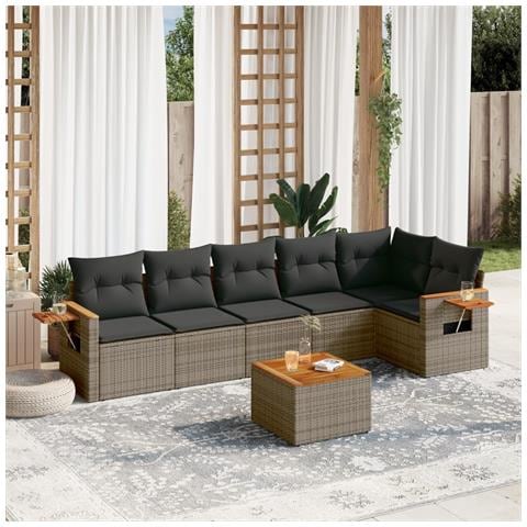 Set Divani Da Giardino 7 Pz Con Cuscini Grigio In Polyrattan - Foto 1
