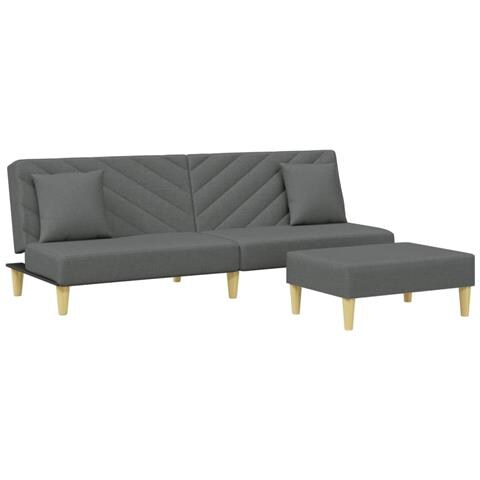 Lusso Casadino - Divano Letto 2posti Cuscini E Poggiapiedi Grigio Scuro Tessuto - Foto 1