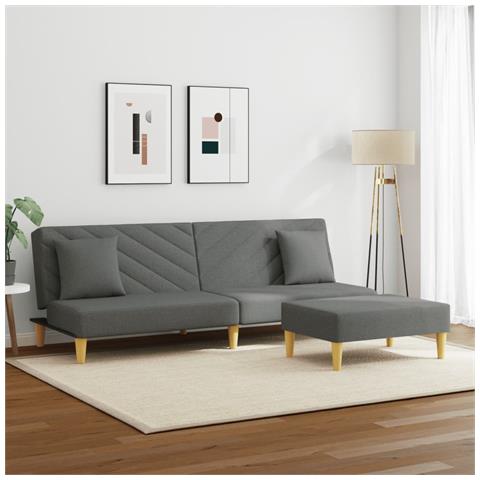 Lusso Casadino - Divano Letto 2posti Cuscini E Poggiapiedi Grigio Scuro Tessuto - Foto 2