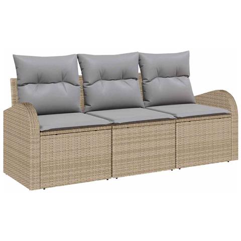 Set Divano da Giardino a 3 Pezzi con Cuscini Beige Polirattan - Foto 1