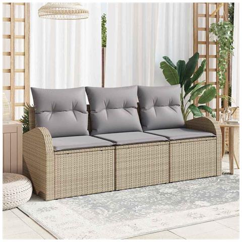Set Divano da Giardino a 3 Pezzi con Cuscini Beige Polirattan - Foto 2