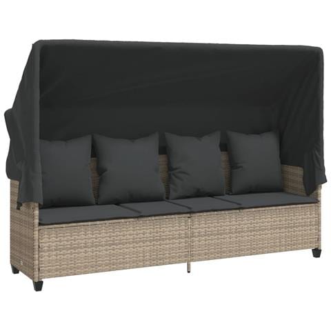 Lettino con Baldacchino e Cuscini Grigio Chiaro in Polyrattan - Foto 1