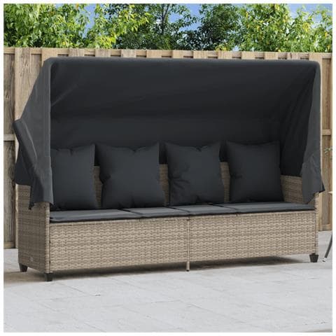 Lettino con Baldacchino e Cuscini Grigio Chiaro in Polyrattan - Foto 2